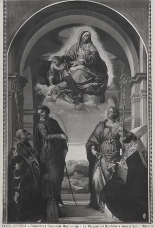 Il Moretto-247-Madonna con Bambino e san Giovannino in gloria con san Benedetto, san Paterio, sant'Eufemia e santa Giustina - Pinacoteca Tosio Martinengo, Brescia